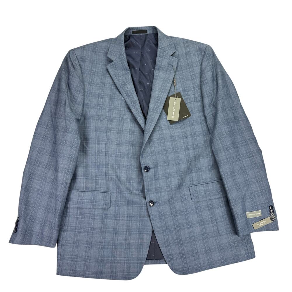 Michael Kors Mens Classic Fit Stretch Wool Blend Suit Jacket Denim Blue 46L